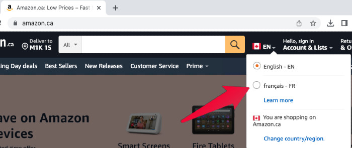 Amazon Language Options