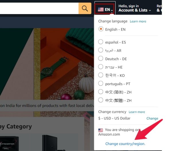 How to Change Country on Amazon Website - 5