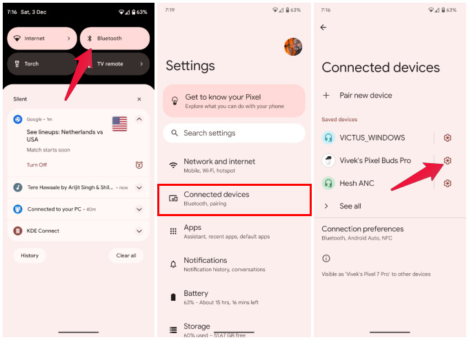 Google Pixel Bluetooth settings