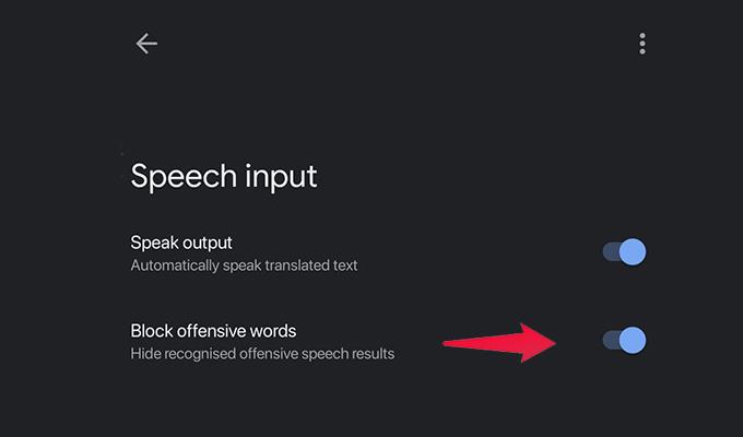 Block Offensive Words Setting