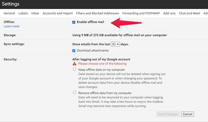 Enable Gmail Offline Mode