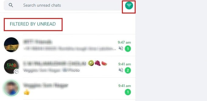 Filter Unread Messages WhatsApp Web
