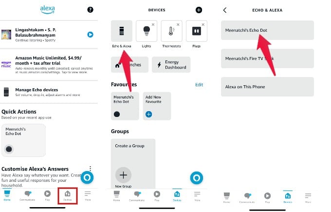 Select Amazon Echo on Alexa App iPhone