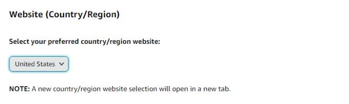 Select Country or Region on Amazon Website