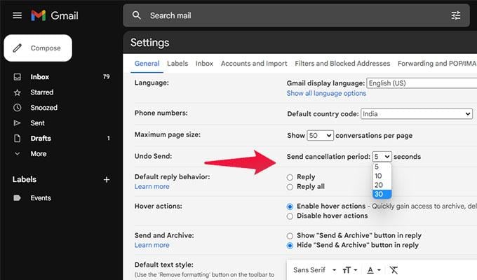 Undo Send In Gmail Settings