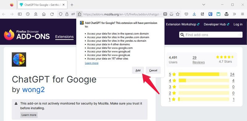 Add ChatGPT for Google to Firefox