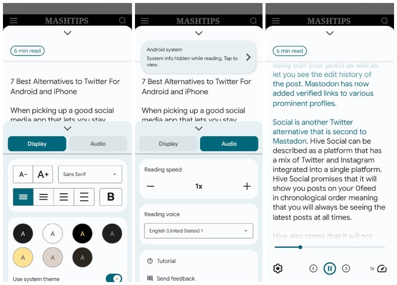 Reading Mode settings