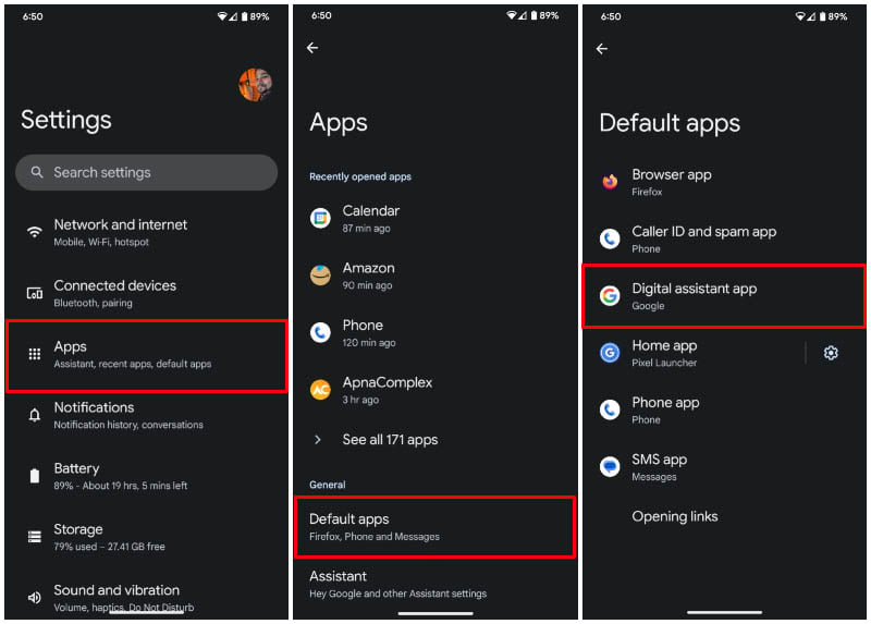 change default apps on Android