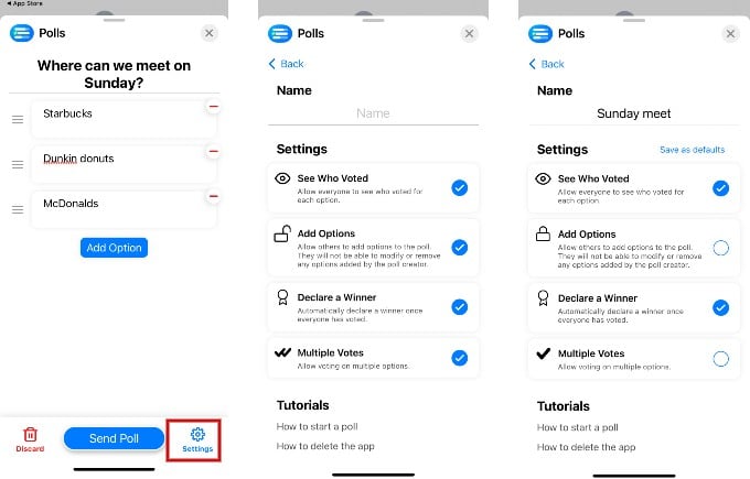 Edit Poll Settings iMessage iPhone