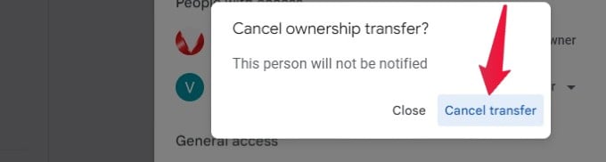 Google Docs Cancel Ownership Transfer Confirmation