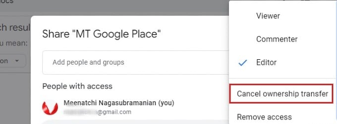 Google Docs Cancel Ownership Transfer