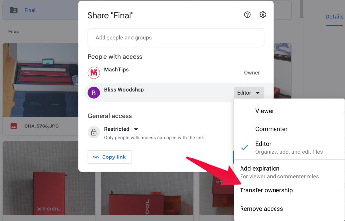 Google Drive Tranfer Ownership