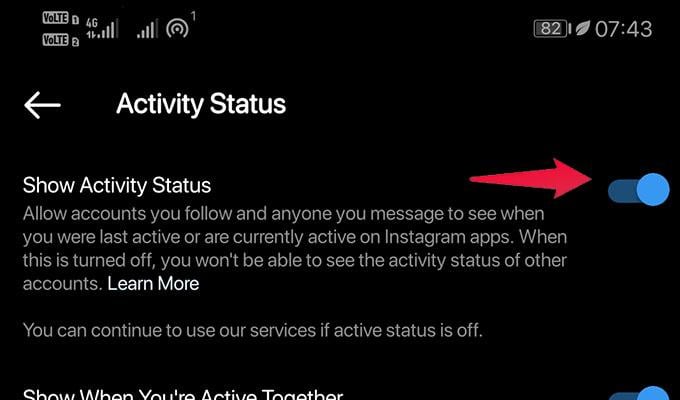 Instagram Activity Status Settings