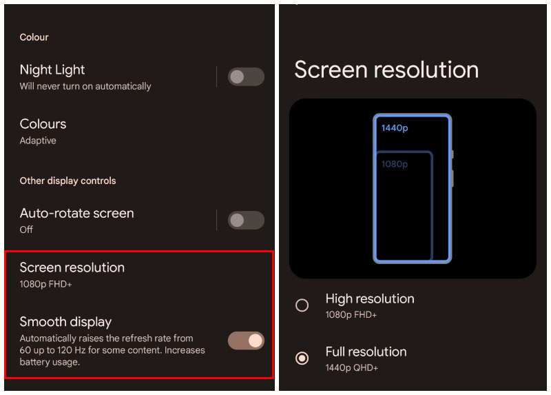 Pixel 7 Pro tips and tricks: change screen resolution and refresh rate