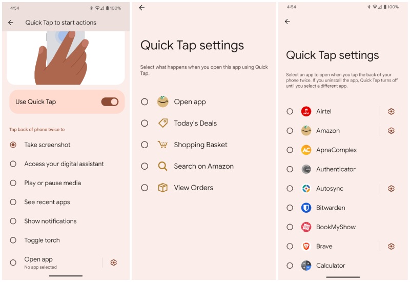 Pixel 7 Pro Quick Tap to Open app