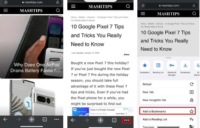 Save Bookmarks on Chrome iPhone