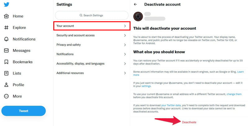 How to delete twitter account