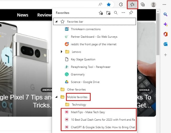 View Bookmarks Saved on iPhone Using Edge Browser