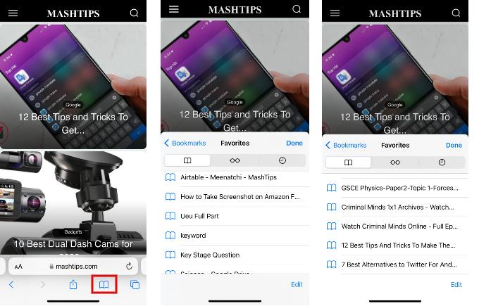 View Safari Bookmarks on iPhone