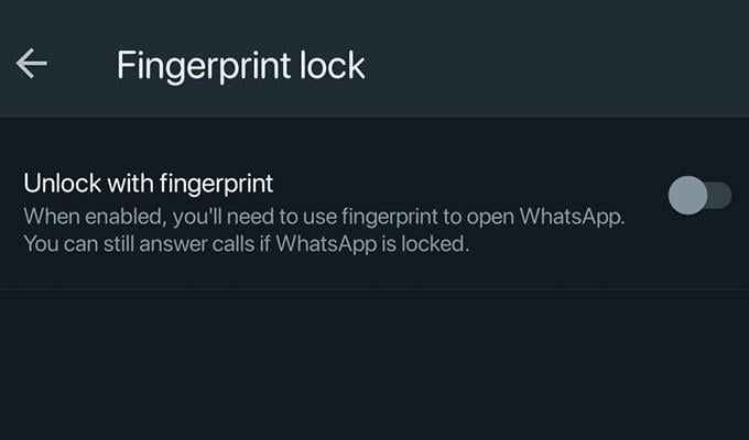 WhatsApp Fingerprint Lock Settings