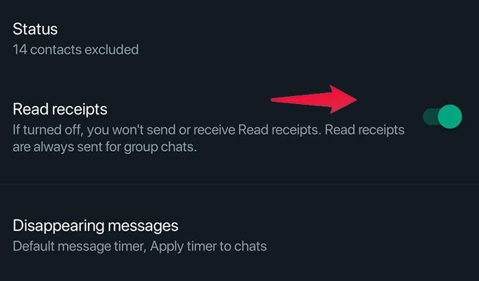 WhatsApp Read Recipts Settings