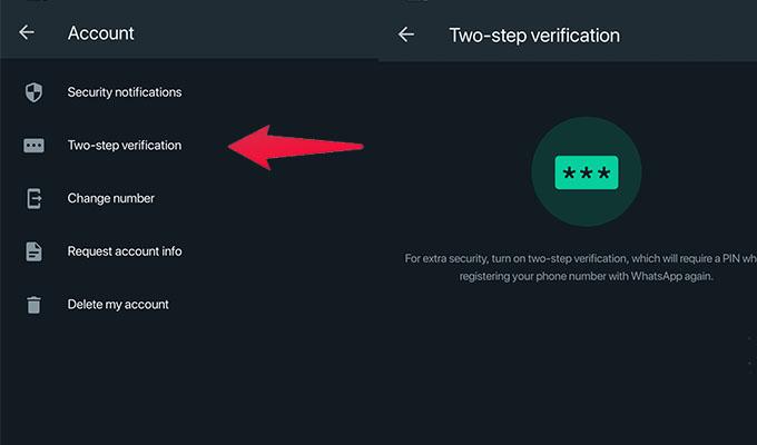 WhatsApp Two Step Verification Settings