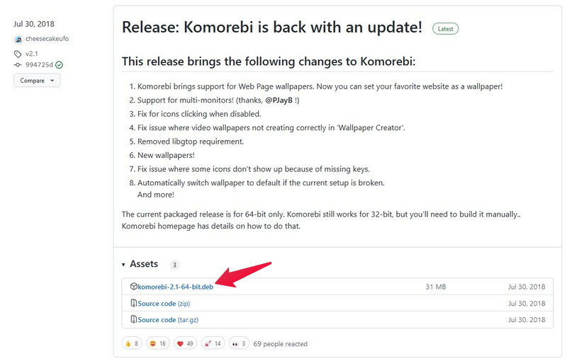 Install Komorebi Live Wallpaper App on Ubuntu Linux