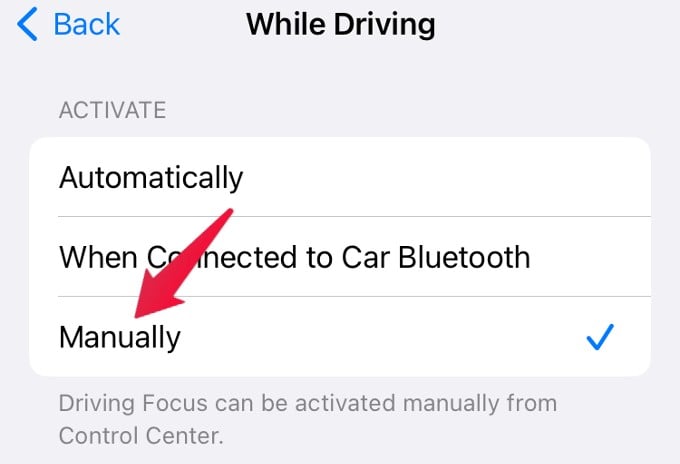 Activate Driving Focus Manually iPhone