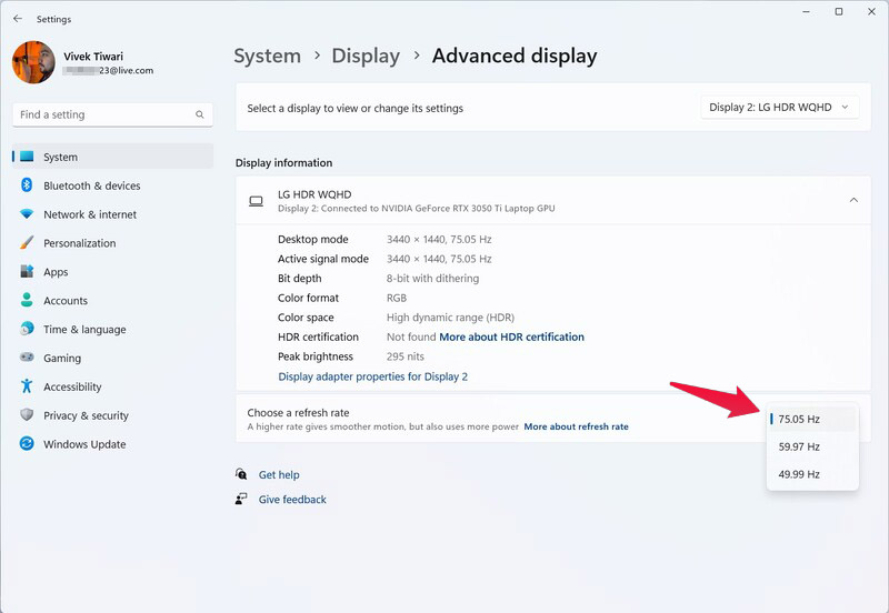 how to change refresh rate