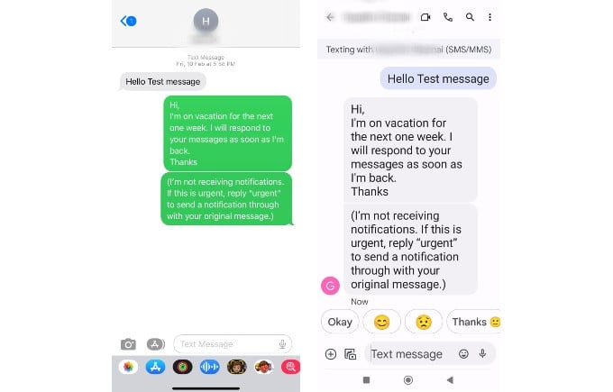 Auto Reply Message from iPhone to Android