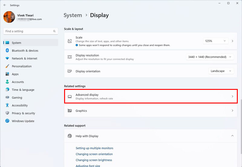 Windows 11 display settings