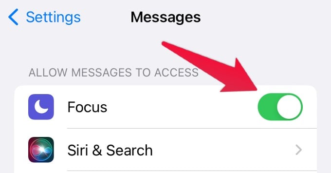 Focus Mode Settings on Messages iPhone