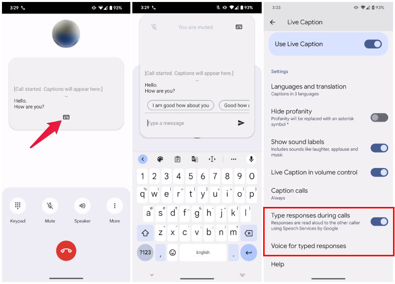 Pixel 7 features: type responses during calls