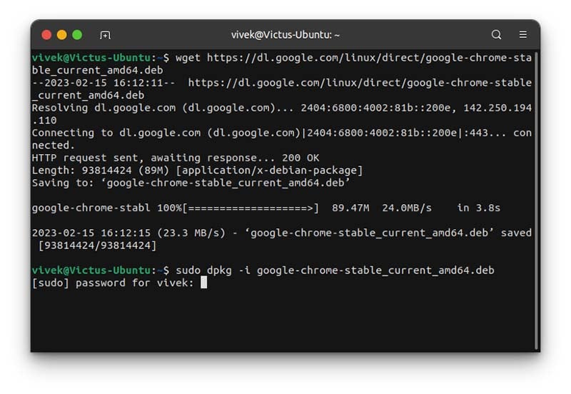 install google chrome on ubuntu using terminal