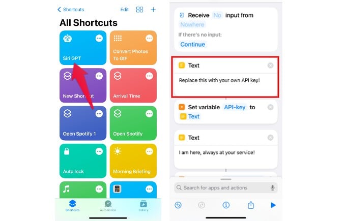 Add API Key to ChatGPT Shortcut iPhone