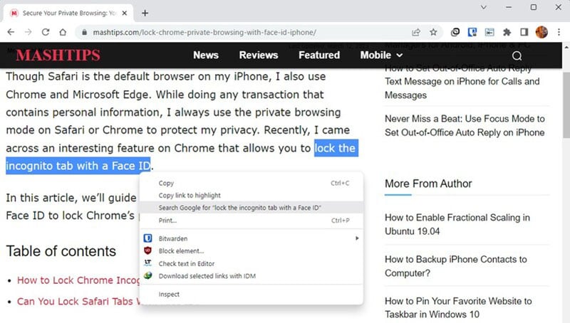 Quickly search text in Chrome