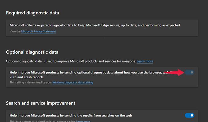 Disable Sharing Diagnostic Data