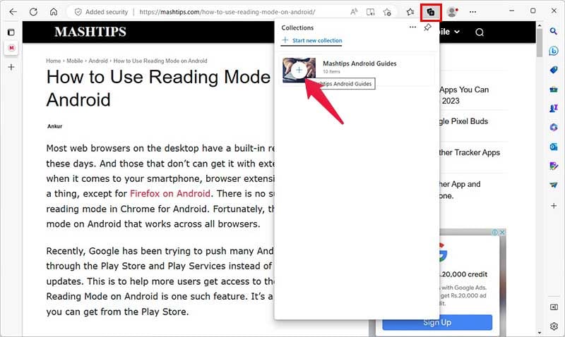 Microsoft Edge Collections feature