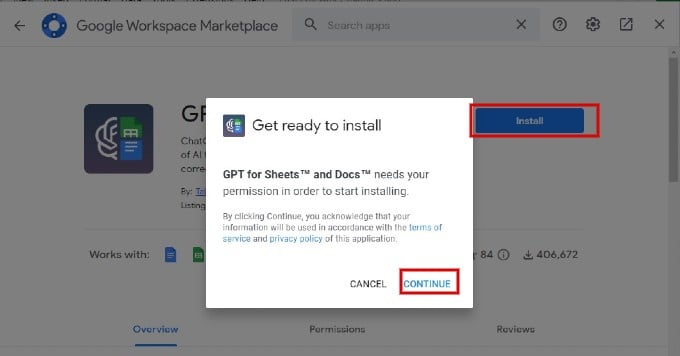 Install GPT Docs and Sheets Addon