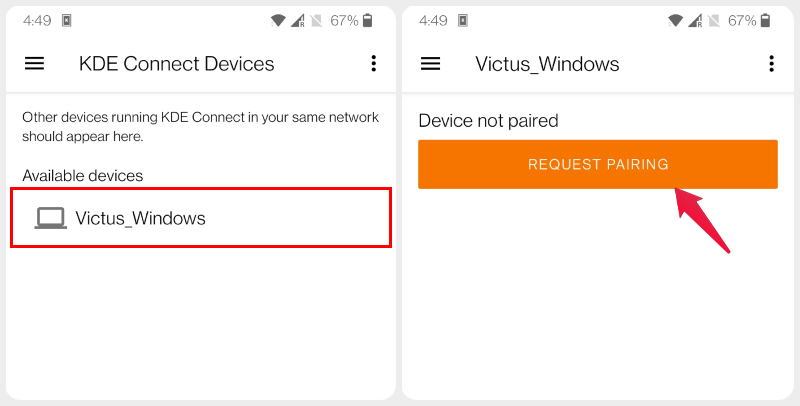 KDE Connect Android app pairing request