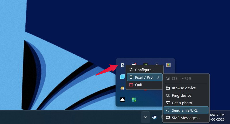 KDE Connect system tray icon windows 11