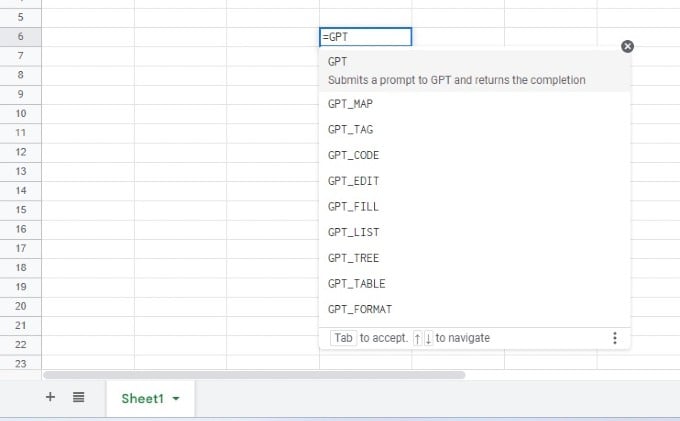 List of GPT Functions Google Sheets