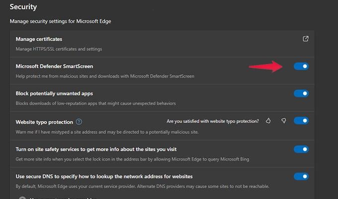 Manage Browsing Security On Microsoft Edge