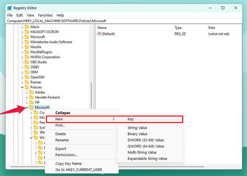 Registry Editor New Key Edge