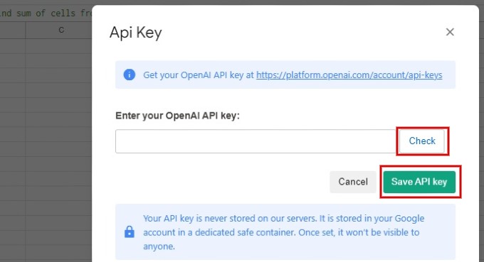 Save API Key Google Sheets