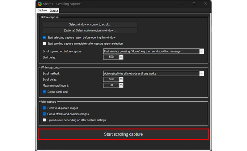 Before and After Capture preferences