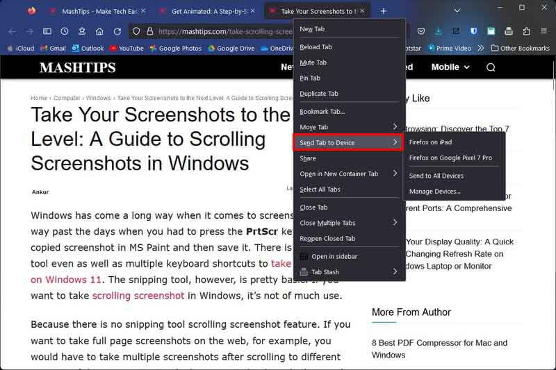 send firefox tabs to other devices