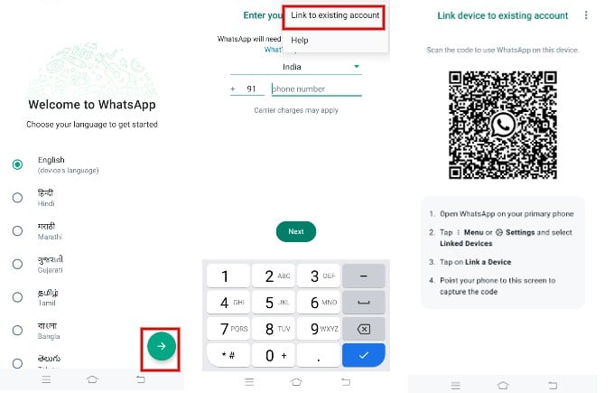 Link WhatsApp to Existing Account Android