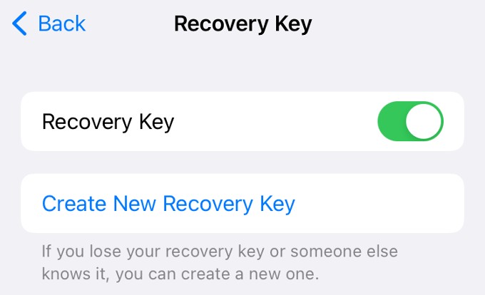 Recovery Key Enabled iPhone