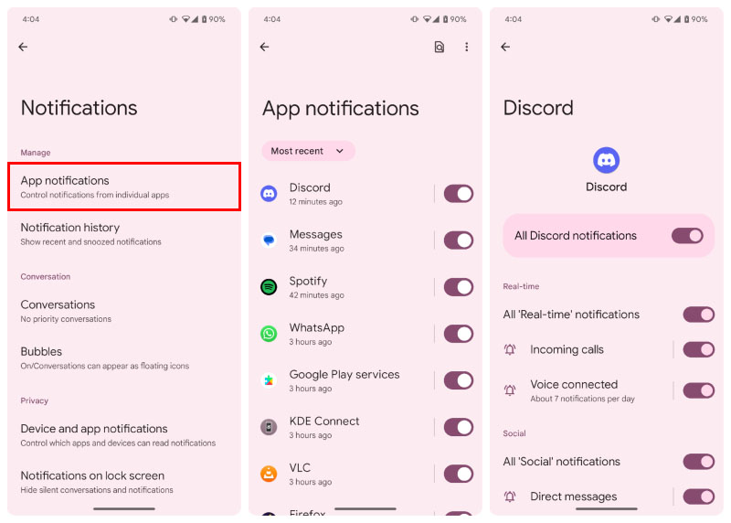 Turn off app notifications on Android